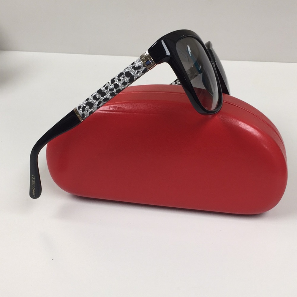 Jimmy Choo Glitter Animal Print Logo Sunglasses Never Used Made in Italy 🇮🇹 - Picture 7 of 7
